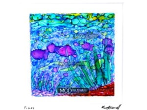 Original Ink Painting 'Pisces' ink painting on ceramic - Framed