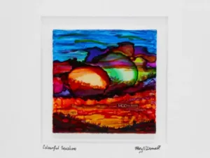 MOD ART - Original Irish Ink Painting, Colourful Seashore OIP158