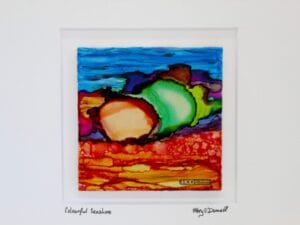 MOD ART Original Irish Ink Painting Colourful Seashore OIP158