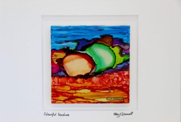MOD ART Original Irish Ink Painting Colourful Seashore OIP158