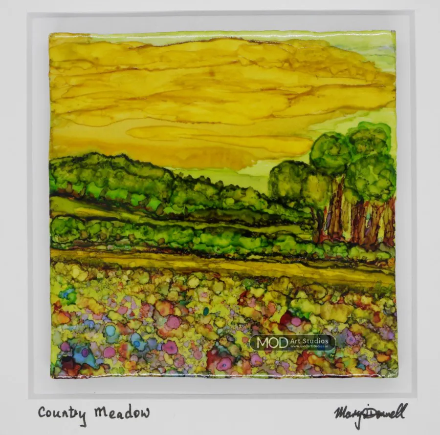 Country Meadow by MOD ART Ink Painting OIP180 Original Irish Landscape